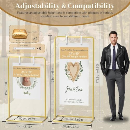 Wedding Welcome Sign Stand, Adjustable 50/68 Inch Metal Sign Holder, Gold - Image 3