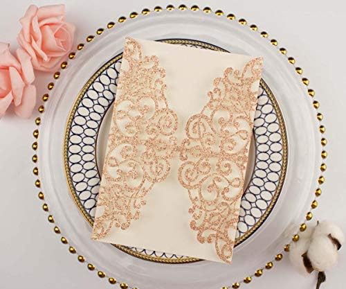 50 pcs 250GSM Rose Red Glitter Wedding Invitations Cards Laser Cut Pocket Covers only, no envelope,no insert 5x7 - Image 3