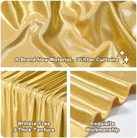 20x10ft Thick Gold Glitter Backdrop Curtain Panels for Parties, Wrinkle Free Sparking Sequin Backdrop Drapes, 4 Panels 5x10ft Shimmer Photo Back Drop Cloth for Wedding Birthday Photography - Image 4