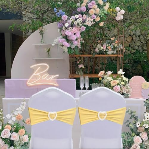 Yellow Chair Sashes 60 Pack Spandex Yellow Sashes for Chairs Universal Chair Sashes Bands with Heart Buckle Slider for Wedding Banquet Party Decorations - Image 7