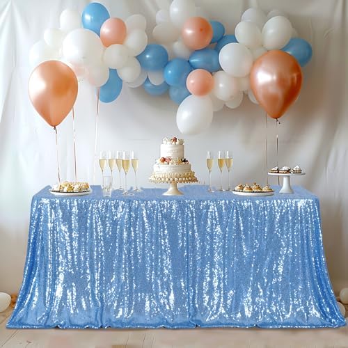 Poise3EHome Baby Blue Sequin Tablecloth 90×132 Inch Rectangle Sparkly Fabric Table Cloth for Baby Shower Birthday Party Wedding Christmas Holiday Decoration - Image 5
