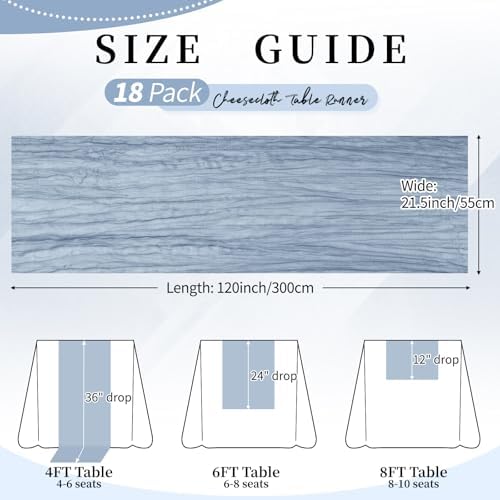 18 Pack Dusty Blue Cheesecloth Table Runner 21.5x120 Inch,Semi Sheer Boho Gauze Cheese Cloth Fabric Table Runners 10 FT Long for Wedding Party Baby Shower Birthday Home Decor - Image 3