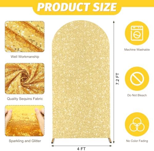 MODFUNS Gold Party Arch Cover Sequin Arch Spandex Covers 7.2 FT Arch Backdrop Cover Shimmer Wedding Arch Covers for Round Top Arch Frame Glitter Arch Backdrop Fabric for Baby Shower Celebrations - Image 4