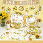 Hombae Sunflower Baby Shower Decorations for Girls, 179 PCs Sunflower Yellow Party Supplies with Plates, Napkins, Forks, Hanging Swirls, Banner, Tablecloth for Baby in Bloom Party, Serves 24 Guests - Image 5