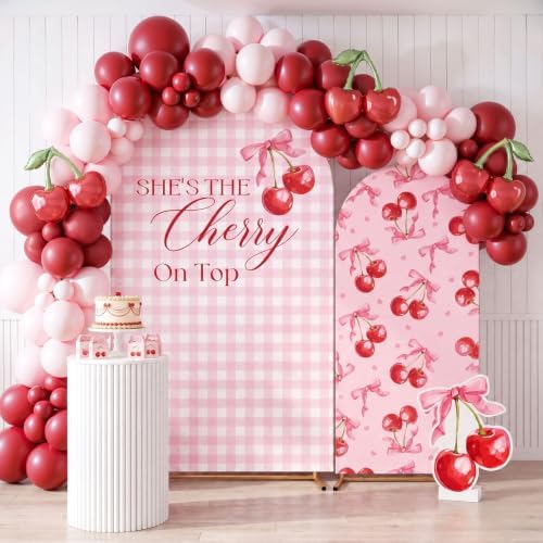 Mindsoft 2 Pcs Cherry on Top Arch Backdrop Cover, Pink by Mindsoft