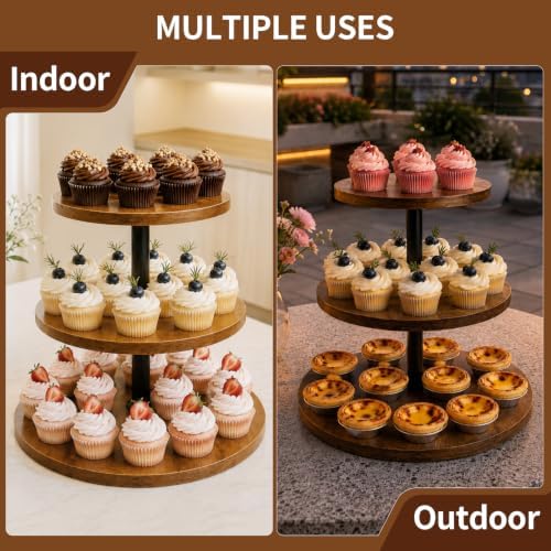 Wooden Cupcake Stand 1 Pack, Large Cupcake Tower Stand for 50 Cupcakes, 3 Tiered Wooden Serving Trays Stand, Soporte Para Cupcakes, Dessert Table Display - Image 5
