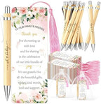 Whaline 50 Sets Baby Shower Favors Pink Floral Flower Engraved Retractable Ballpoint Pens with Thank You Bookmarks and Organza Bags for Gender Reveal Party Gifts Guest Prizes by Whaline