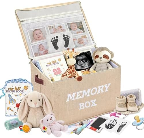 Memory Box for Keepsakes, Large Baby Keepsake Box Decorative Baby Memory Box for Baby Shower Anniversary, Wedding, Valentines Day, Birthday Gift (1, Beige) by Unknown