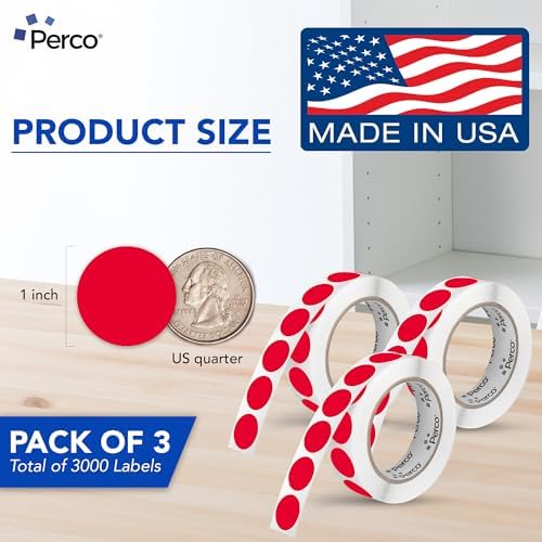 Perco Red Perforated Round Circle Dot Sticker 1-Inch Labels — 3 Rolls, 3,000 Stickers - Sale, Discount & Urgent Labels for Pricing & Alerts, Strong Adhesive - Made in USA - Image 2