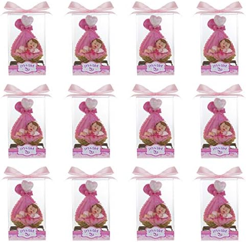 Keepsake Figurine 12 pcs Baby Girl Sleeping In Basket with Ballons | Awesome Decorations or Party Favors | for Pregnancy Announcements, Gender Reveals, Birthday and Special Celebrations - Image 3