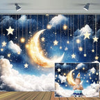 20x10ft Newborn Maternity Backdrop Moon Stars Clouds Twinkle Star Blue Starry Sky Photography Background Cute Baby Shower Birthday Party Kids Girl Art Photo Booth Prop Decorations Wall Decor by Unknown