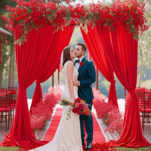 50x10ft Red Backdrop Curtain for Wedding Parties Wrinkle Free Fabric Red Drapes Backdrop Decoration for Baby Shower Birthday Photography Decoration 10 Panels, 5ft x 10ft - Image 2