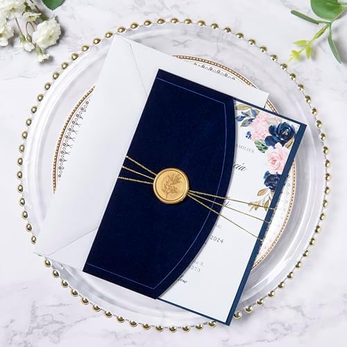 ponatia Navy Blue Velvet 5x7 Wedding Invitation Envelopes Sleeves - Image 6