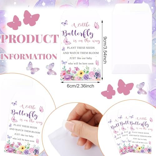 Ctosree 50 Sets Butterfly Baby Shower Party Favors for Guests A Little Butterfly Is on The Way Seed Packets Include Self-adhesive Seed Packets Flowerpot Thank You Tags Organza Bags for Baby Shower - Image 4