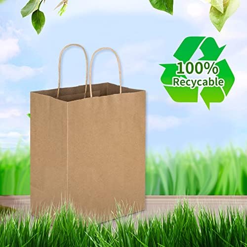 Toovip 100 Pack 8x4.75x10 Inch Medium Plain Brown Kraft Paper Bags with Handles Bulk, Gift Wrap Bags for Favors Grocery Retail Party Birthday Shopping Business Goody Craft Merchandise Take Out Sacks - Image 4