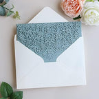 Hosmsua 50PCS Dusty Blue Wedding Invitation Pocket, 5.12 x 7.2 Laser Cut Flora Wedding Invitation Pockets with Envelopes for Wedding Quinceanera Sweet 16 Invite (No Inner Sheet) - Image 4