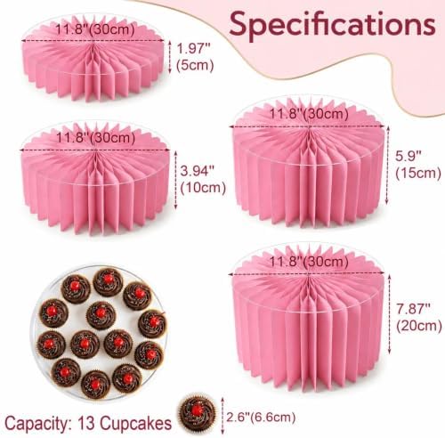 iobiotio Foldable Cake Stand Set, Reusable Buffet Risers, 4 Pack Round Dessert Stands with Acrylic Tops, Cardborad Display Stands for Weddings, Birthdays, Baby Showers, Parties, Home Decor, Pink - Image 2