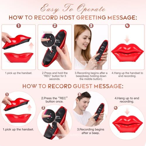 Audio Guest Book Phone for Weddings & Parties, Lip-Shaped Voicemail Recorder, Custom Message Recording, Adjustable Volume, Replay Function (Red) - Image 6