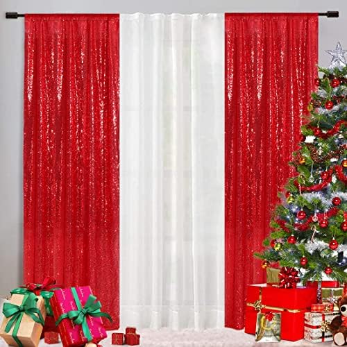 Eternal Beauty Red Sequin Backdrop Curtains, 4 Panels 2x8FT - Image 3