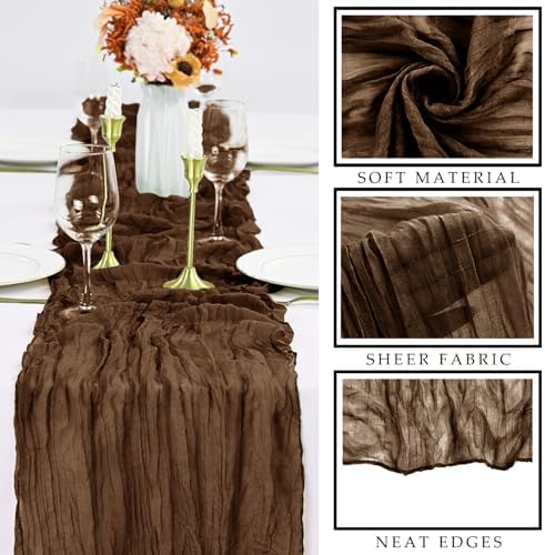 12 Pcs Cheesecloth Table Runner 10FT Brown Runner for Tables Gauze Fabric 35 x 120 Inches Long Boho Table Runner Decor Rustic Sheer Runner for Wedding Birthday Bridal Shower Party (Brown) - Image 2