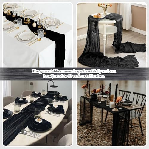 12 Pack Black Cheesecloth Table Runners 21x120 Inch Boho Gauze Table Runner 10FT Long Rustic Sheer Black Table Runner for Baby Shower,Wedding,Party,Birthday,Home Table Decor - Image 7