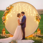 7.2 FT White Round Backdrop Cover with Lights String for Circle Arch Stand Circle Backdrop Cover with LED Fairy Lights for Wedding Arch Baby Shower Birthday Party Photo Shoot Photography Background - Image 3