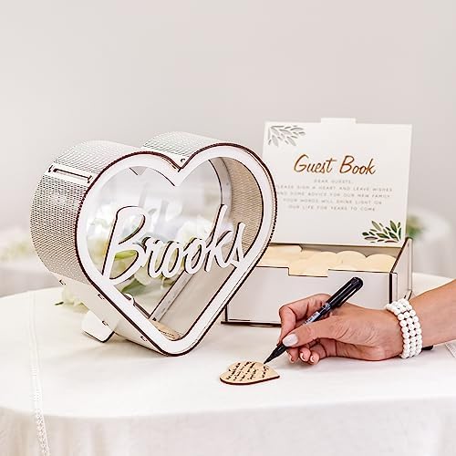 Personalized Wedding Guest Book Alternative - Rustic Wedding Decorations for Reception Inside Outside Wooden Wedding Keepsake Box - 2B1 Wedding Heart Guest Book Drop Box for Bridal Baby Shower Party - Image 6