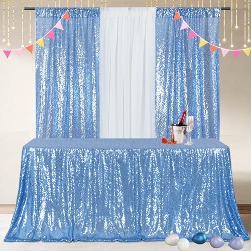 Poise3EHome Baby Blue Sequin Tablecloth 90×132 Inch Rectangle Sparkly Fabric Table Cloth for Baby Shower Birthday Party Wedding Christmas Holiday Decoration - Image 3
