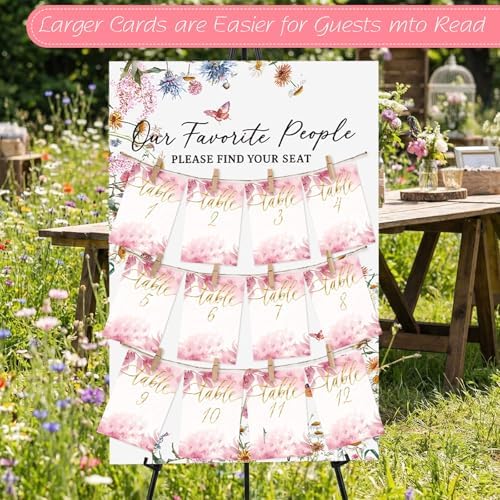 Pinkunn Wildflower Wedding Seating Chart with Easel Display Stand 15.8 x 23.6 Inch Wooden Rustic Seating Chart Board Please Find Your Seat Sign for Baby & Bride Shower Wedding Sign Decor - Image 2