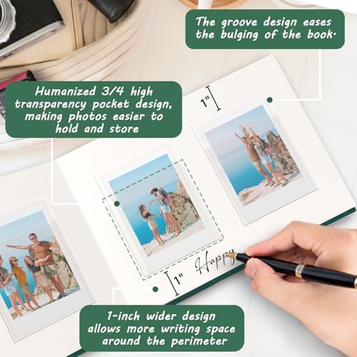 3 Inch Linen Hardcover Mini Photo Album, 52 Pockets with Extra Wide Writing Space for Fujifilm Instax Mini, Evo Liplay Instant Camera,Digital Camera,HP Sprocket, K-pop Photo Cards (Olive) - Image 4