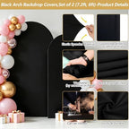 Wedding Arch Backdrop Cover Set of 2 (7.2FT, 6FT) Stretchy Spandex Fitted Balloon Arch Stand Backdrop Cover for Wedding Birthday Party Baby Shower Ceremony Banquet Decoration Black - Image 4