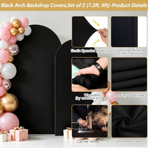 Wedding Arch Backdrop Cover Set of 2 (7.2FT, 6FT) Stretchy Spandex Fitted Balloon Arch Stand Backdrop Cover for Wedding Birthday Party Baby Shower Ceremony Banquet Decoration Black - Image 4