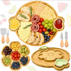 Wooden Charcuterie Boards Cheese Board Set Food Trays with Knife Fork 2 Pcs by Easma