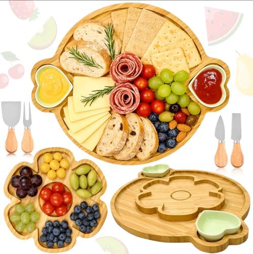 Wooden Charcuterie Boards Cheese Board Set Food Trays with Knife Fork 2 Pcs by Easma
