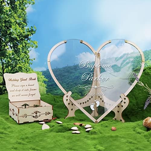 Wedding Guest Book Alternative,with Box and Small Hearts,Personalized Heart Drop Guest Sign for Rustic Wedding Decorations,Anniversary and Baby Shower(style10, Heart) - Image 6