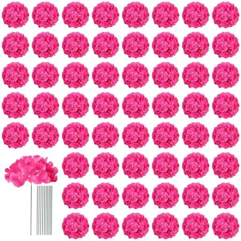 AVIVIHO 65pcs Fake Flowers Hot Pink Hydrangea Artificial Flowers Bulk (Not Squished, No Steaming Need) Silk Flowers with Stems for Wedding Decor,Home,Baby Shower,Table Centerpieces Decoration by Aviviho