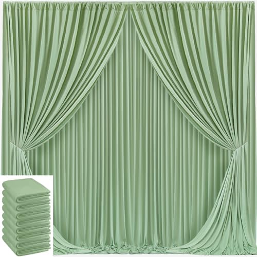 40x10ft Sage Green Backdrop Curtain for Wedding Parties Wrinkle Free Fabric Sage Green Drapes Backdrop Decoration for Baby Shower Birthday Photography Decoration 8 Panels, 5ft x 10ft by Gogoparti