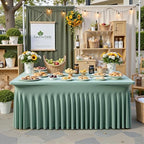 NSSONBEN 2 pk Sage Green Spandex Tablecloth for 8 Foot Rectangle Tables,Wrinkle Free Fitted Spandex Table Covers 8ft Stretch Table Cloths with Ruffle Skirt for Parties Weddings Banquet Baby Shower - Image 6