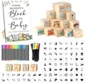 97 Pcs Baby Shower Game Sign Set Includes Decorative Square Signs 56 DIY Blank Wooden Blocks 20 Fabric Pens Baby Shower Game Prizes by SytuHete