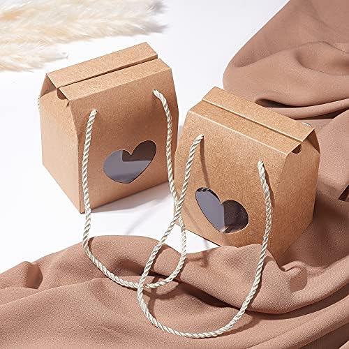 Airssory 30 Pcs 4.1x3.5x2.6" Brown Portable Handle Kraft Paper Gift Box with Heart Clear Window and Rope for Wedding Christmas Party Holiday New Year Decoration Favour Pastries Small Cakes Cookie - Image 5