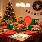 200pcs Red Green Gold Plastic Plates Party Supplies, Disposable 9’’ Red Dinner Plates and Napkins, Cups & Cutlery Plastic Dinnerware Set for Christmas, Holiday, Birthday, Serves 50 Guests - Image 5