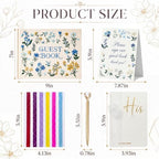 Wedding Guest Book and Vow Book Set Blue Flowers Embroidered Linen - Image 2