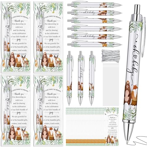 72 Sets Woodland Animals Baby Shower Favors Bulk Includes Ballpoint Pens Thank You Cards Cable Ties Woodland Baby Shower Gender Reveal for Guest Game Prizes Party Favors by Dinifee