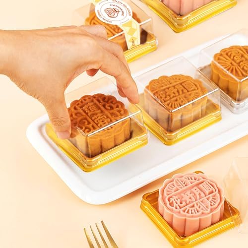 BenRan 100 Set 3.5 Inch Moon Cake Box Clear Mini Cake Cupcake Pans with Lid - Image 5