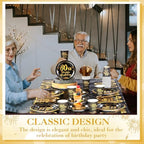Funnymoom 452 Pcs 60th Birthday Party Decoration Supplies Black and Gold 60th Birthday Paper Plates and Napkins Cups Tablecloth Cutlery Straws Disposable Tableware for Cheers to 60 Years Anniversary - Image 6
