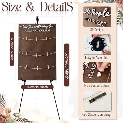 OurWarm Wooden Seating Chart for Wedding Reception Display 23.6x15.7 Inch - Image 3