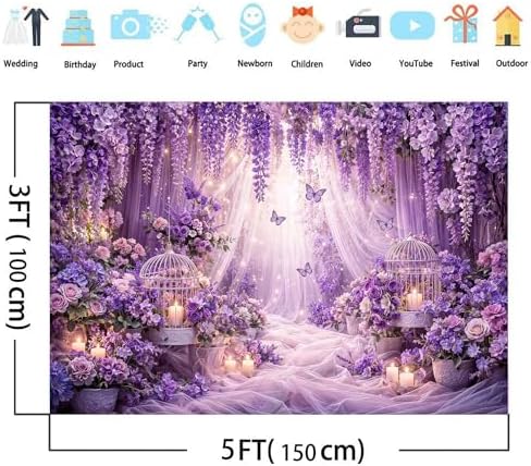 15x10ft Purple Butterfly Floral Backdrop for Photography Butterfly Flowers Girls Party Decorations Background Wedding Birthday Baby Shower Party Cake Table Decor Banner Photo Booth Props - Image 5
