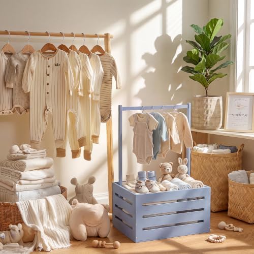 Suzile Baby Shower Crate Wooden Closet Baby Basket Gift,Haze Blue - Image 6