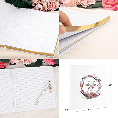 Andaz Press Personalized Wedding Guestbook with Gold Accents, Boho Feather Wreath White Guest Sign in Guest Registry 120 Pages 8.5 X 8.5 Memories Book for DIY, Scrapbook, Photo Album - Image 5
