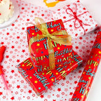 WRAPAHOLIC Jumbo Reversible Birthday Wrapping Paper - 30 Inch x 100 Feet Jumbo Roll - Red Happy Bday to you Lettering and Stars Design for Birthday, Baby Shower - Image 6